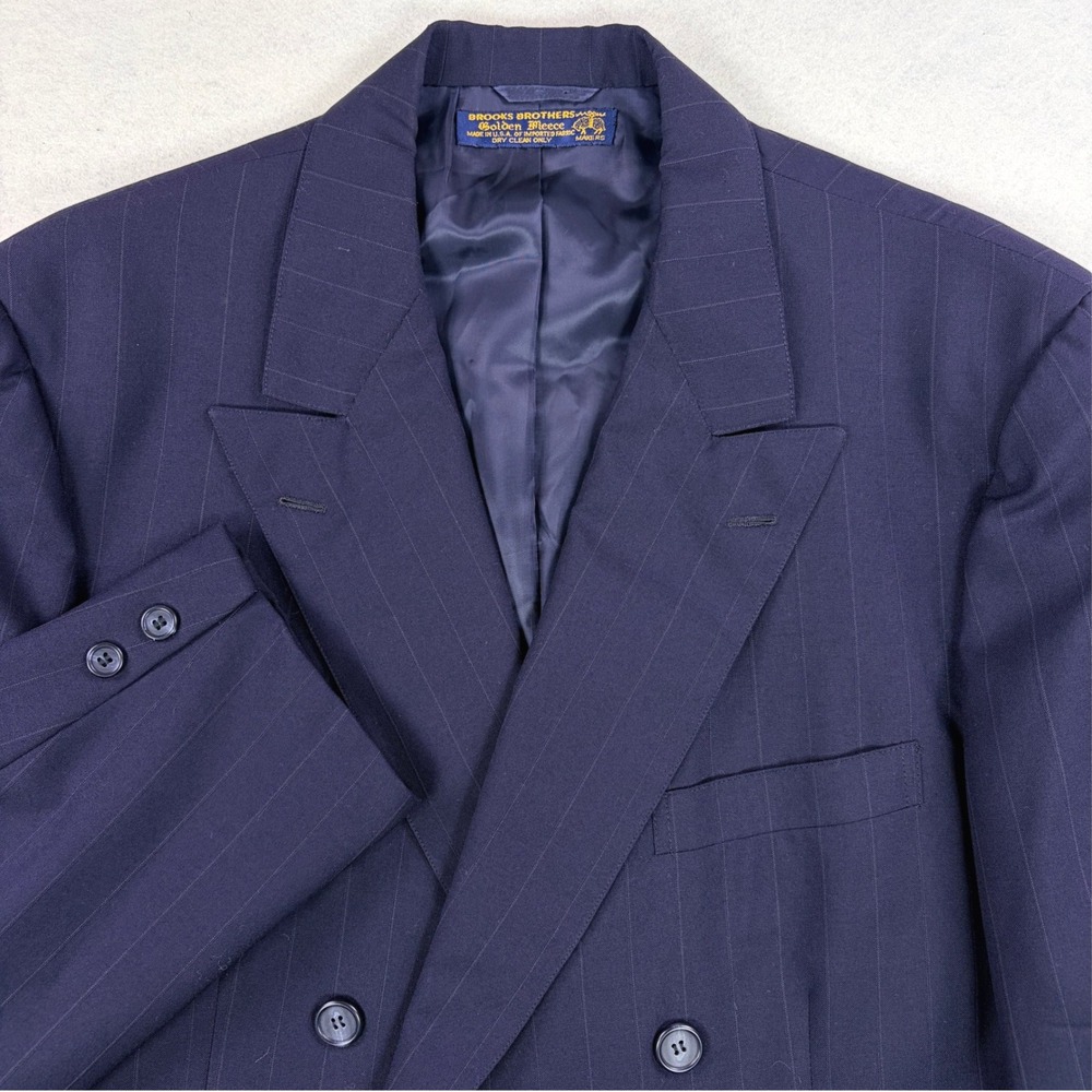 VTG 90s Brooks Brothers Golden Fleece Navy Pinstripe Double Breasted Blazer 43L